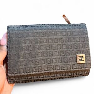 Fendi FF Jacquard Wallet in Black with Silver Hardware